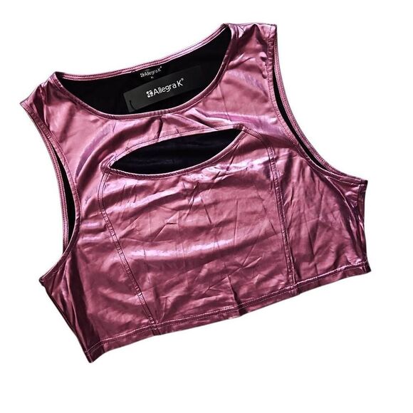 Allegra K Metallic Crop Top Pink XLarge - Picture 2 of 7